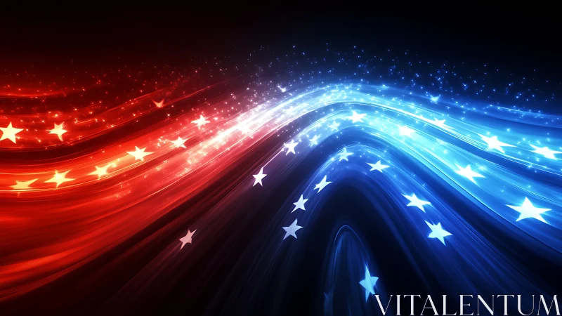 Red and blue star trails form luminous abstract wave field.