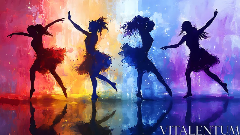 Color-splashed silhouettes dance across abstract stage.