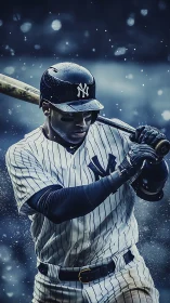 Baseball batter prepares swing under dramatic stadium lights
