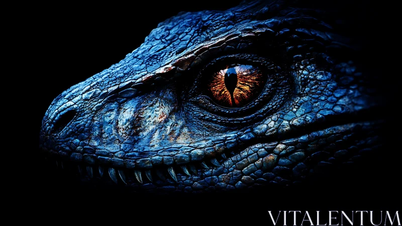 Intense close-up of blue reptilian head and glowing eye.