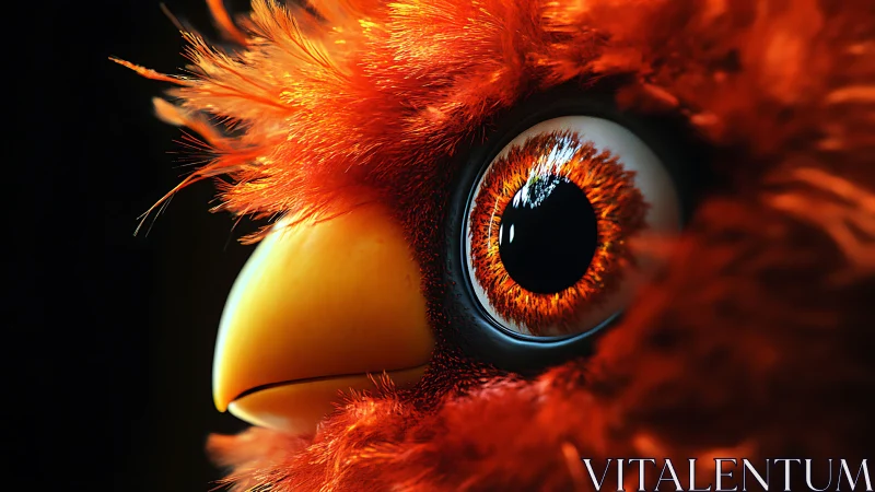 Vivid Close-Up of Red Cartoon Bird with Dramatic Lighting.