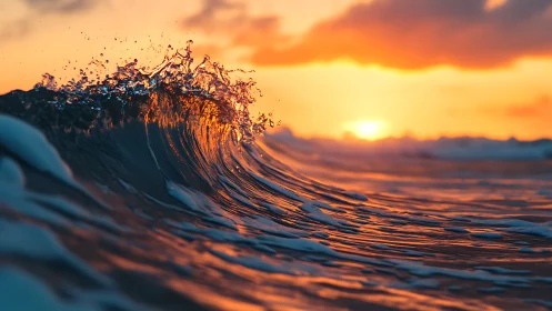 Surfing ember waves beneath a blazing watercolor sunset sky.