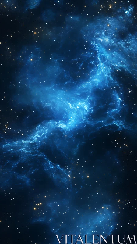 Dreamy blue nebula river drifting through starry night sky.