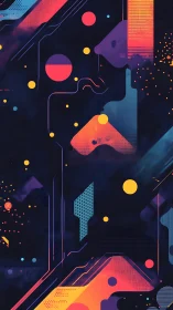 Geometric neon shapes overlay dark background with gradients