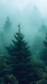 Misty Evergreen Forest Landscape with Atmospheric Depth