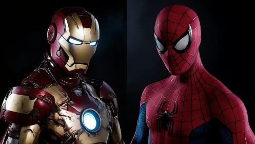 Armored and masked heroes rendered with dramatic studio contrast