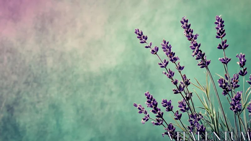 Purple Lavender Dreams Dance Against Soft Turquoise Haze.