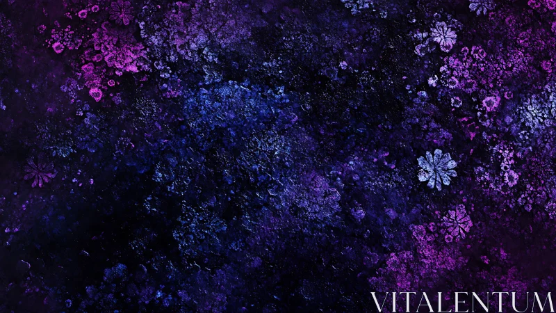 Granular nebula-like texture with violet and indigo crystalline blooms