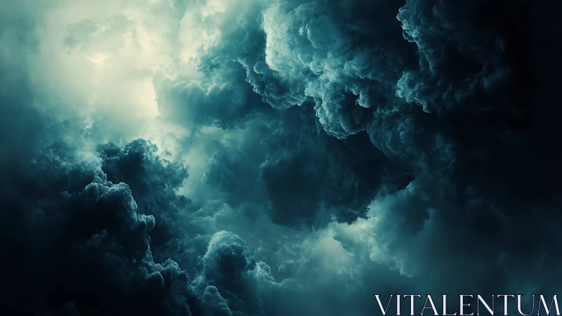 Storm-sculpted teal clouds in dramatic atmospheric depth.