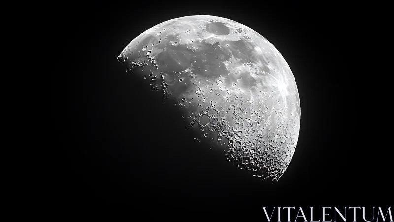 Detailed first quarter Moon with sharp crater relief.