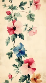 Delicate watercolor florals cascade on vintage parchment.