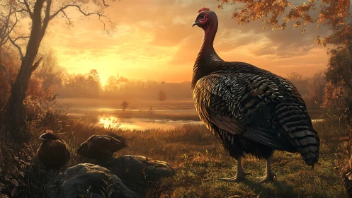 Sunrise crowns a vigilant turkey in burnished autumn gold