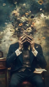 Gentleman’s head dissolves into explosive floral particulate cloud