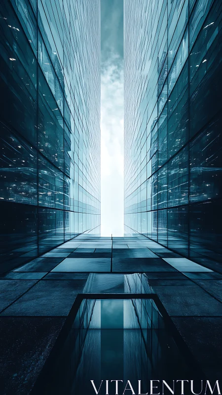 Towering Glass Canyon Pierces Luminous Sky Above.