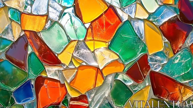 Vibrant stained glass mosaic with abstract geometric shapes.