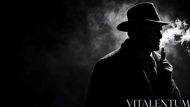 Shadowed smoker in fedora hat creates moody noir atmosphere