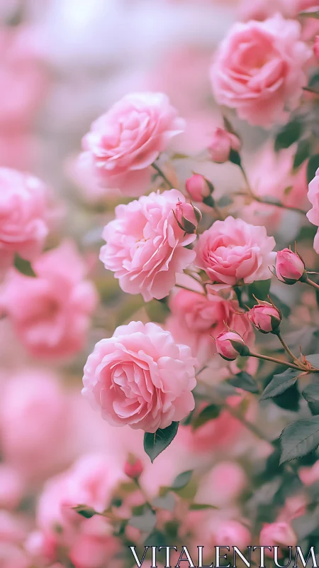 Garden's Velvet Whisper: Pink Roses in Soft Focus Bloom.