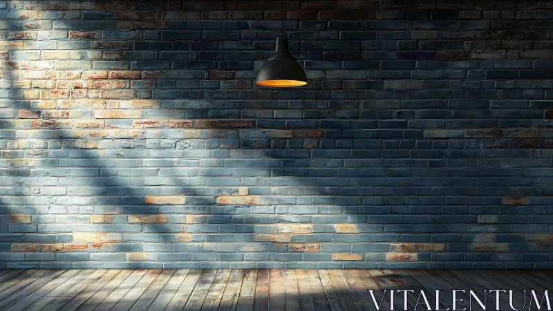 Solitary pendant lamp stages quiet drama on a brick wall