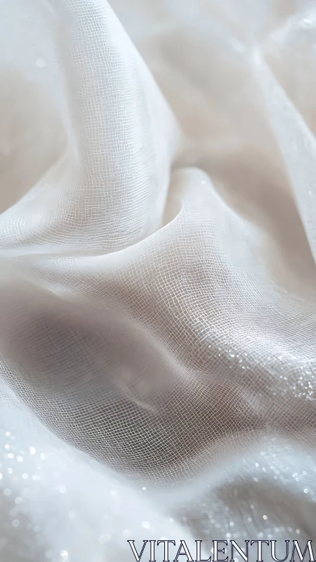 Sheer white fabric folds with luminous woven texture detail.
