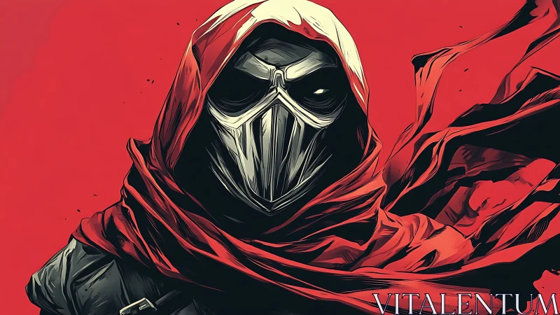 Mysterious masked wanderer wrapped in bold red cloth.