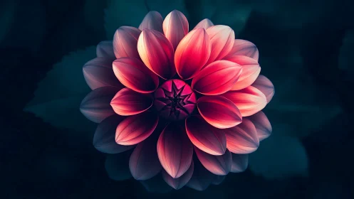 Pink Dahlia Flower Against Dark Teal Background