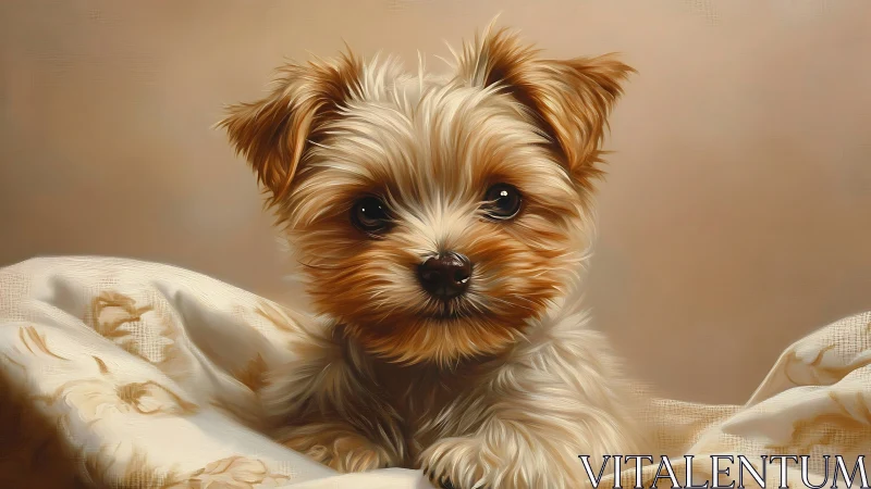 Small terrier-type dog is depicted in detailed digital painting