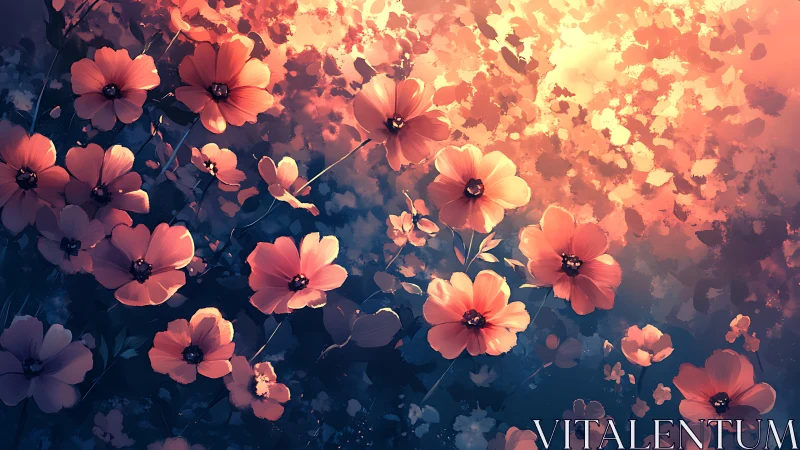 Volumetric Cosmos Flowers: Digital Rendering with Atmospheric Particle Effects