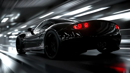 High-gloss supercar rendering with tunnel motion blur focus.