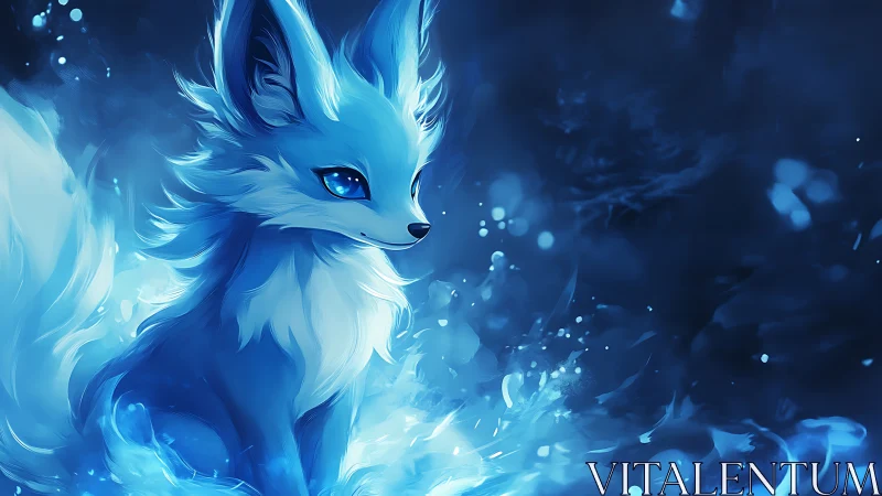 Blue fox-like creature sits in glowing ethereal light