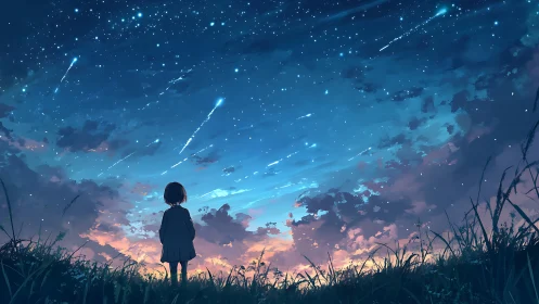Quiet wishes beneath a sky of drifting falling stars.