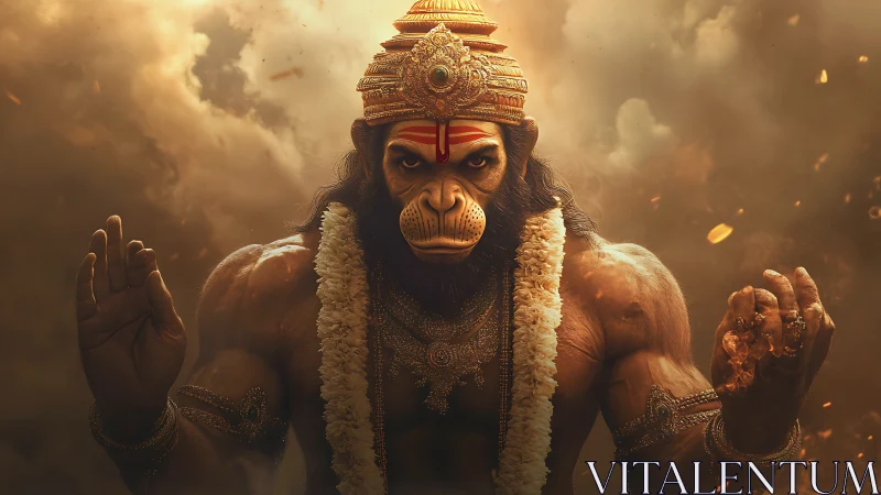 Stormlit monkey warrior channels molten fury and sacred calm