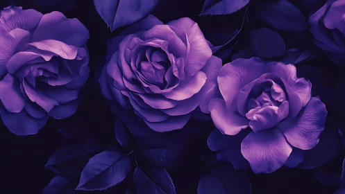 Nocturnal Blooms: Purple Roses Luminescent in Midnight Shadows.