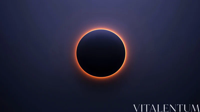 Central dark sphere with orange corona on deep gradient.