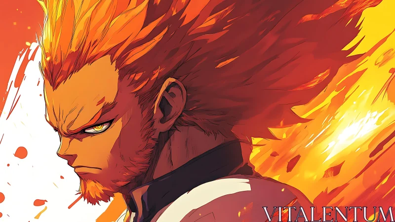 Side-profile view of flame-haired anime character portrait.