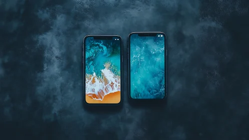Twin tide screens cradle a pocket ocean dreamscape duo.