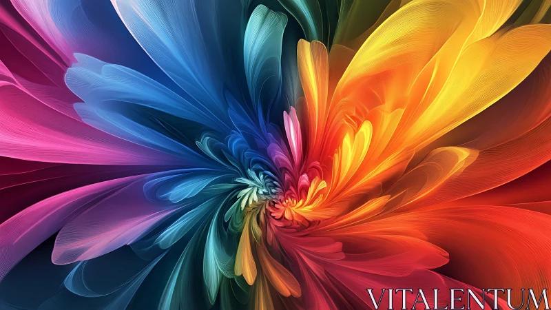 Radial abstract petals in vivid multicolor digital art.