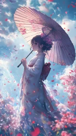 Spring daydream with a gentle girl beneath pink petals.