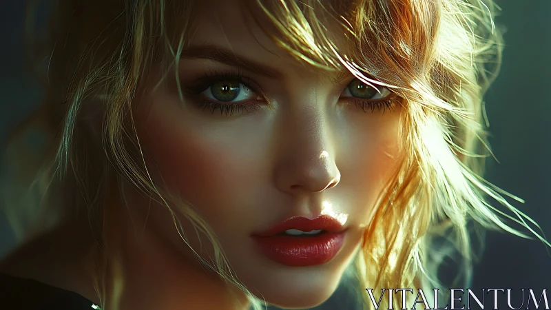 Close-up digital portrait of woman in directional light.