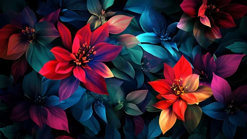 Vibrant Floral Composition Against Dark Background.