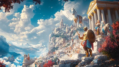 Epic digital vista renders mythic Greek acropolis in sunlight