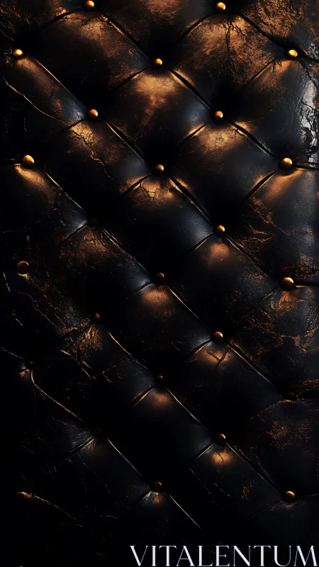 Quilted black leather upholstery with warm golden highlights