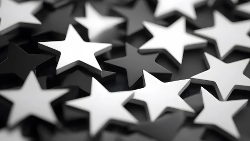 Black and White 3D Stars Pattern in Modern Minimalist Style.