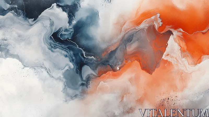 Swirling clouds of orange and blue in soothing abstract flow.