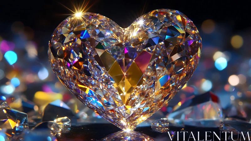 Crystal heart diamond with prismatic light reflections.