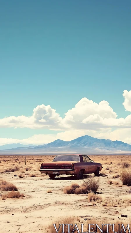 Dusty desert sedan waits under a colossal summer sky
