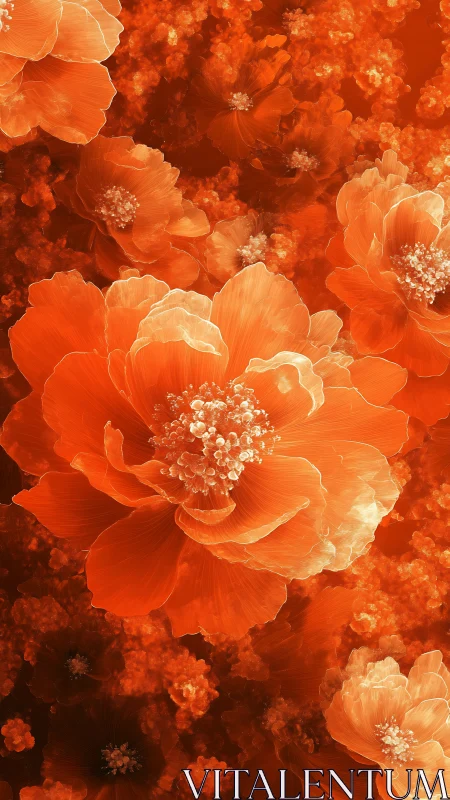 Orange Flowers Ablaze. Layered Depth Creates Dimensional Floral Field.