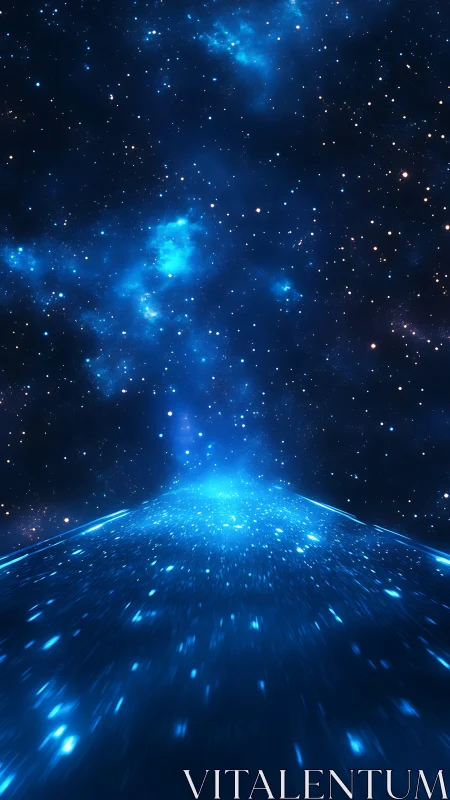 Blue light tunnel streaking into deep star-filled space.