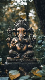 Forest throne for serene bronze Ganesha, keeper of paths.