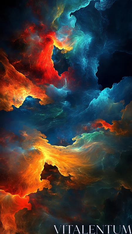 Cosmic firestorm swirling through deep nebular blues.