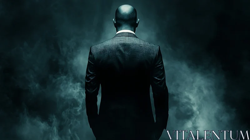 Shadow-backed gentleman dissolving into emerald mist.